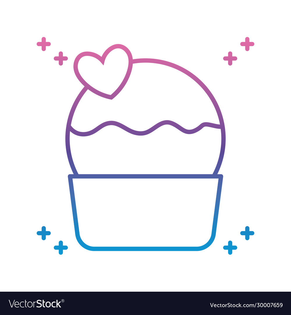 Cupcake with heart icon gradient line style