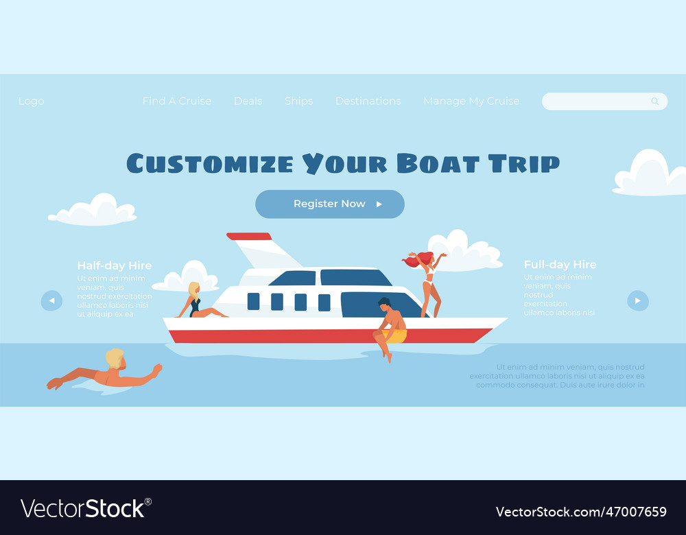 Customize your boat trip register now on web Vector Image