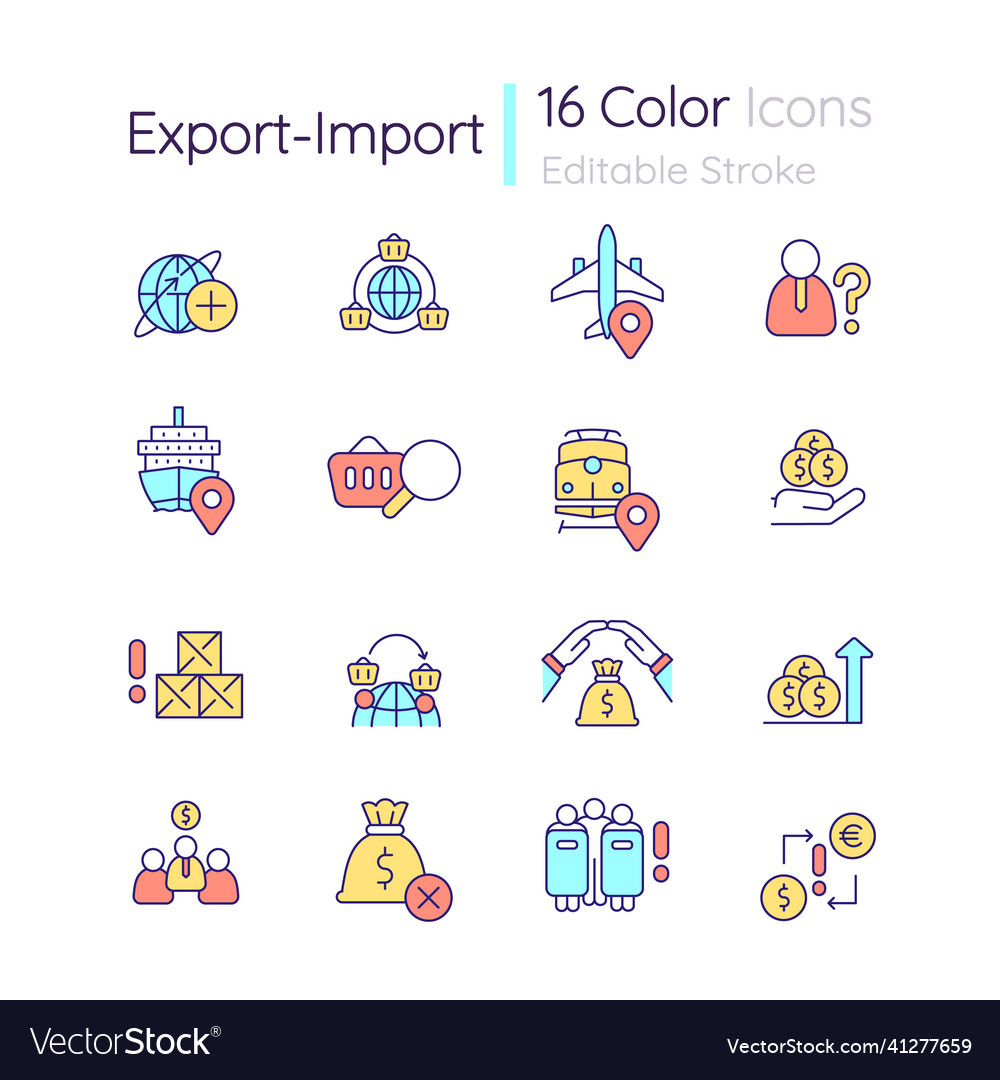 Export and import business rgb color icons set Vector Image Export and import business rgb color icons set