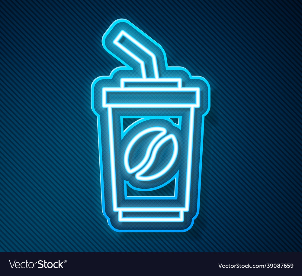 Glowing neon line coffee cup to go icon isolated