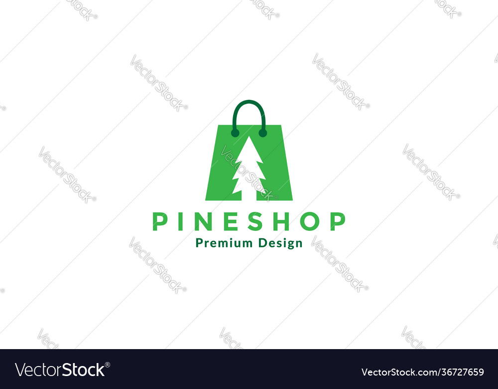 Green pine tree with shopping bag logo symbol