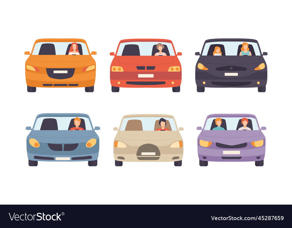 People driving cars set front view of male