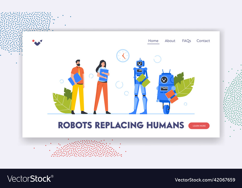 Robots replacing humans landing page template