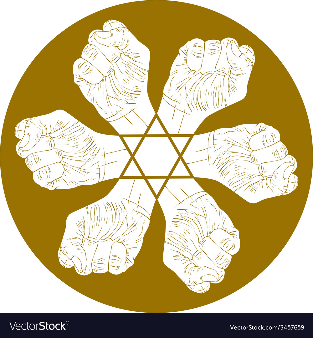 Six fists abstract symbol with hexagonal star
