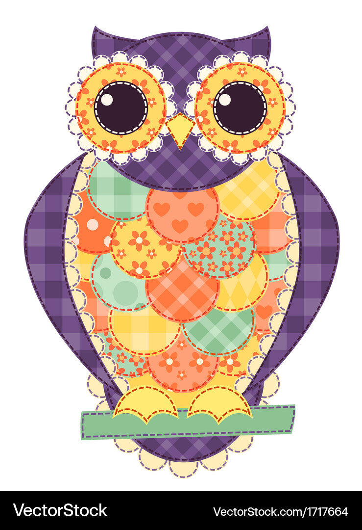 Colored isolated patchwork owl Royalty Free Vector Image