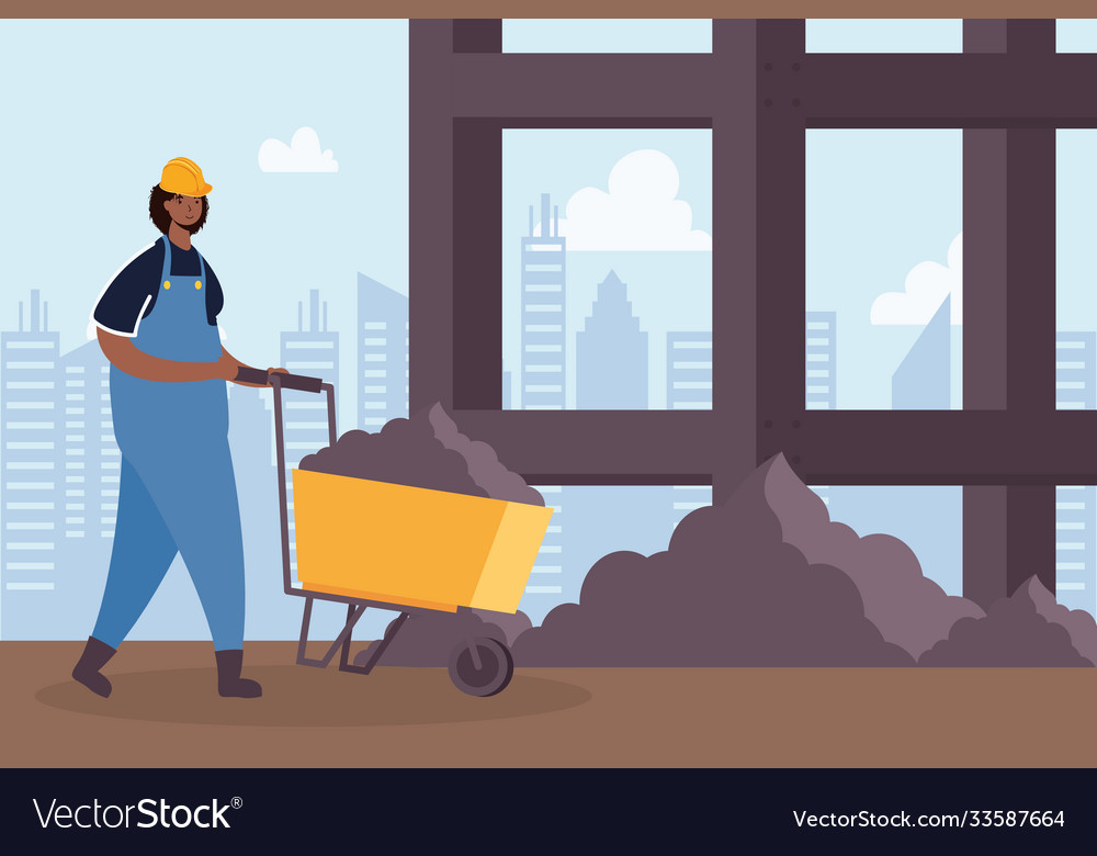 Constructor worker with wheelbarrow character