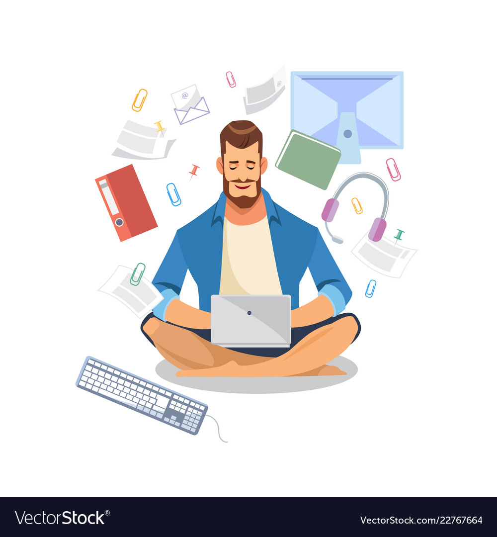 Man using laptop for work or learning vector image Man using laptop for work or learning