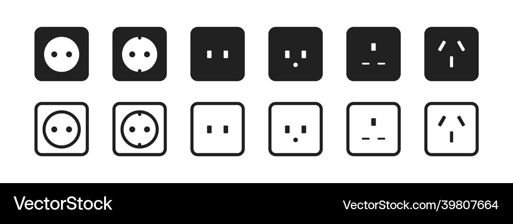 Power socket icon set country type electric Vector Image