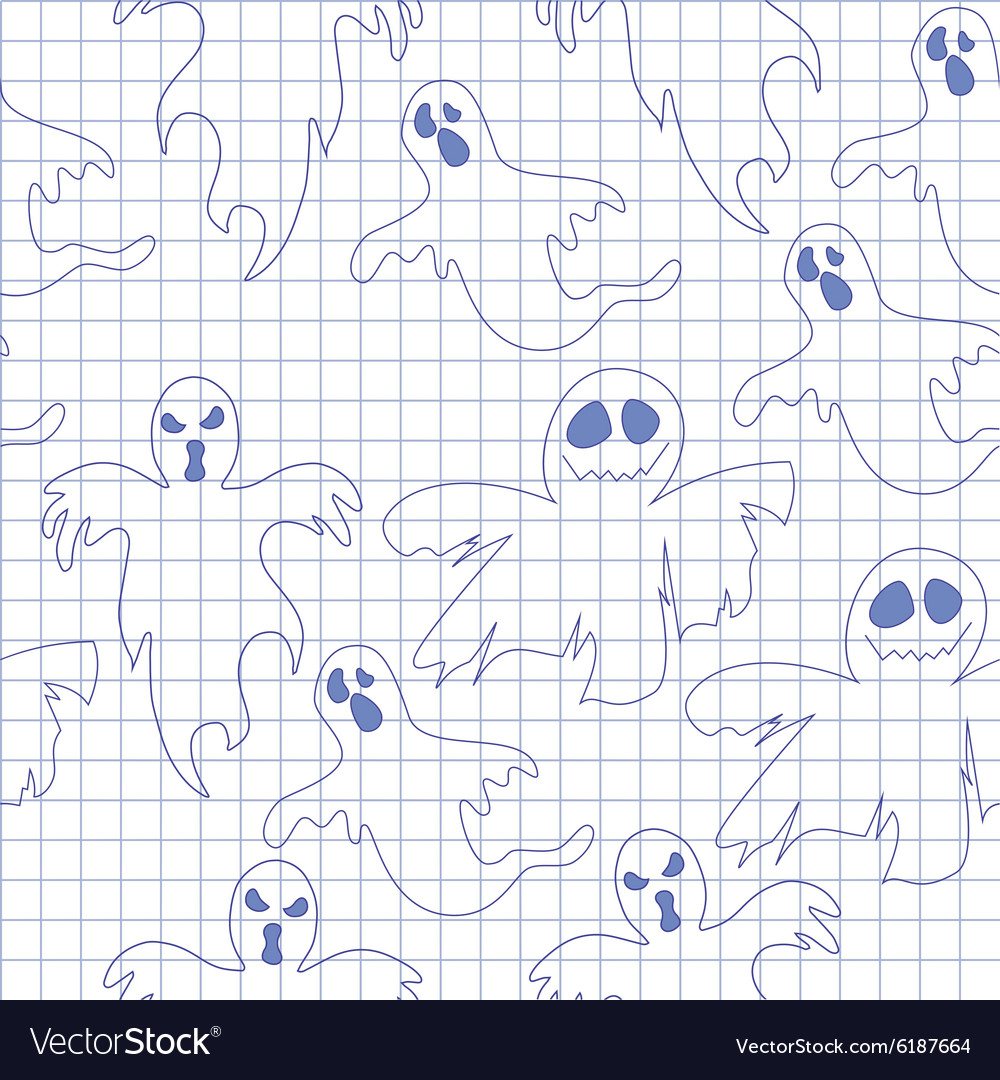 Seamless pattern with ghosts in notebook print