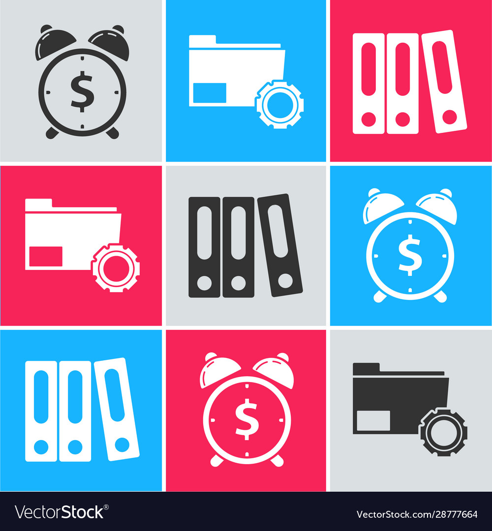 Set alarm clock with dollar symbol folder Vector Image Set alarm clock with dollar symbol folder