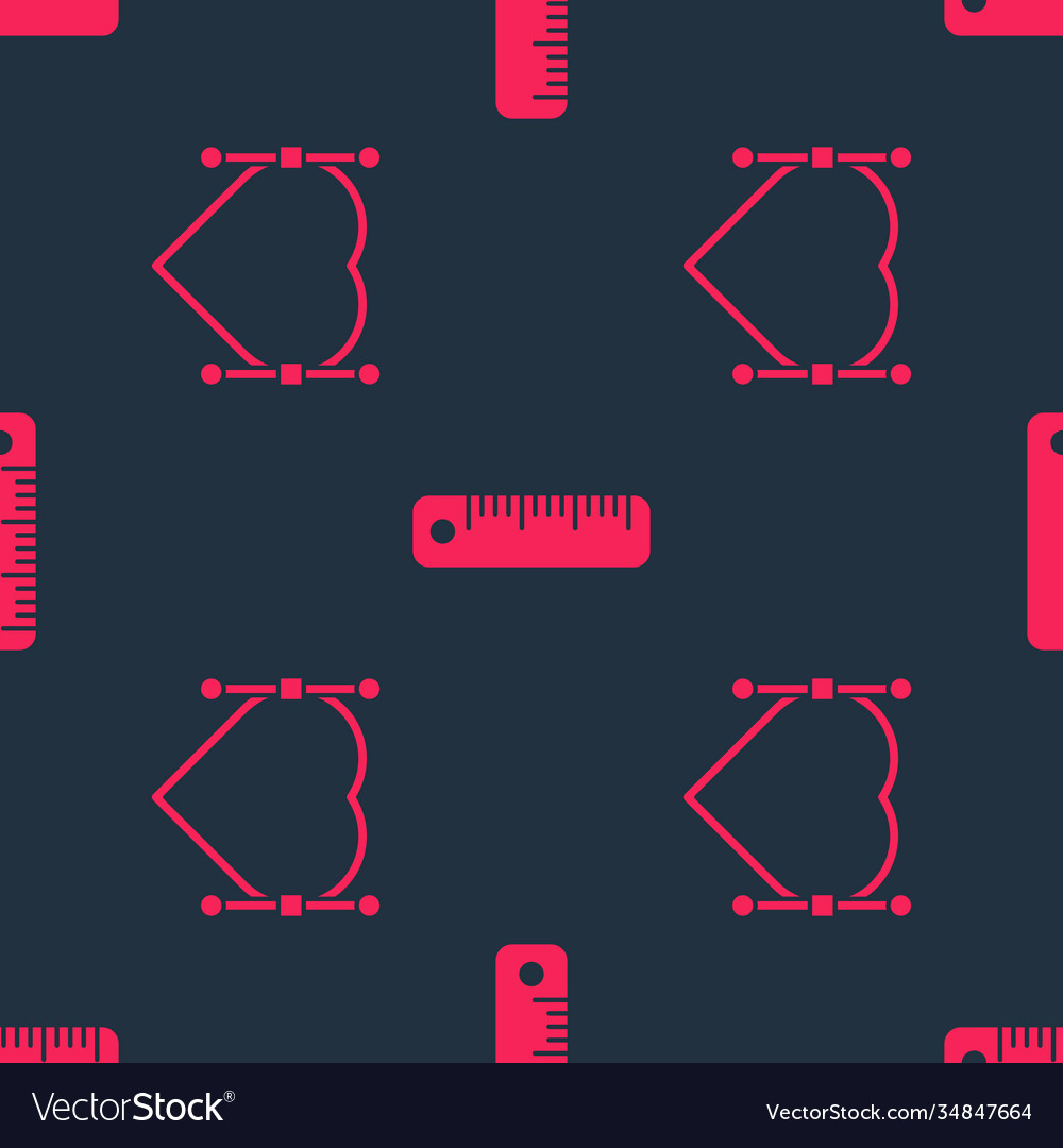 Set heart with bezier curve and ruler on seamless vector image Set heart with bezier curve and ruler on seamless
