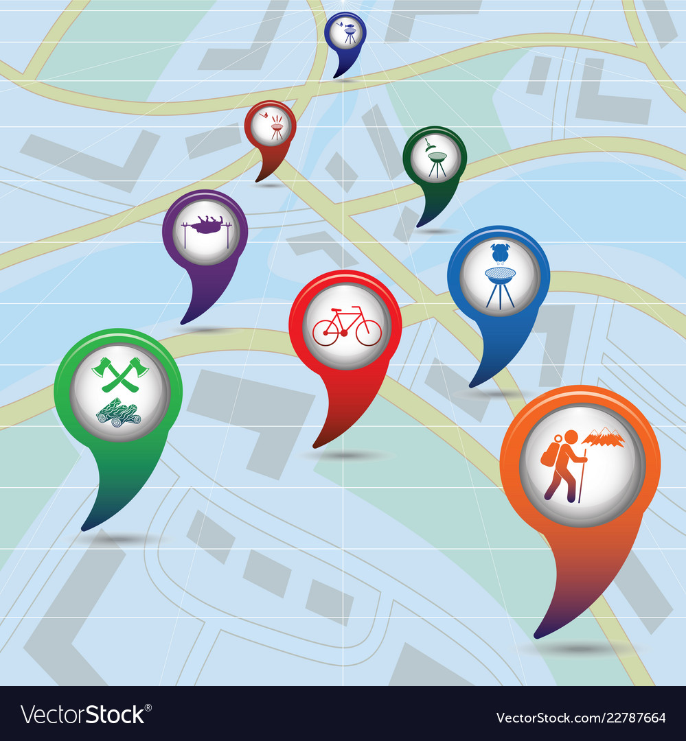Set of tourism service map pointers vector image Set of tourism service map pointers