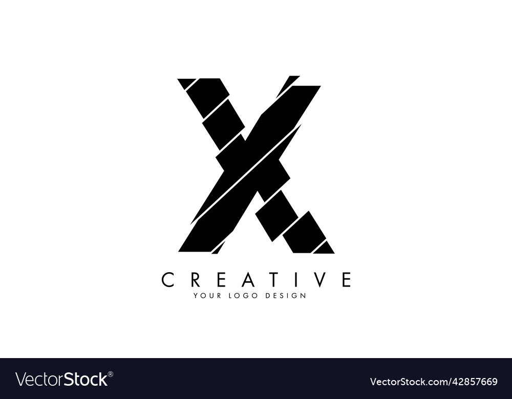 Black letter x with abstract sliced effect logo Vector Image