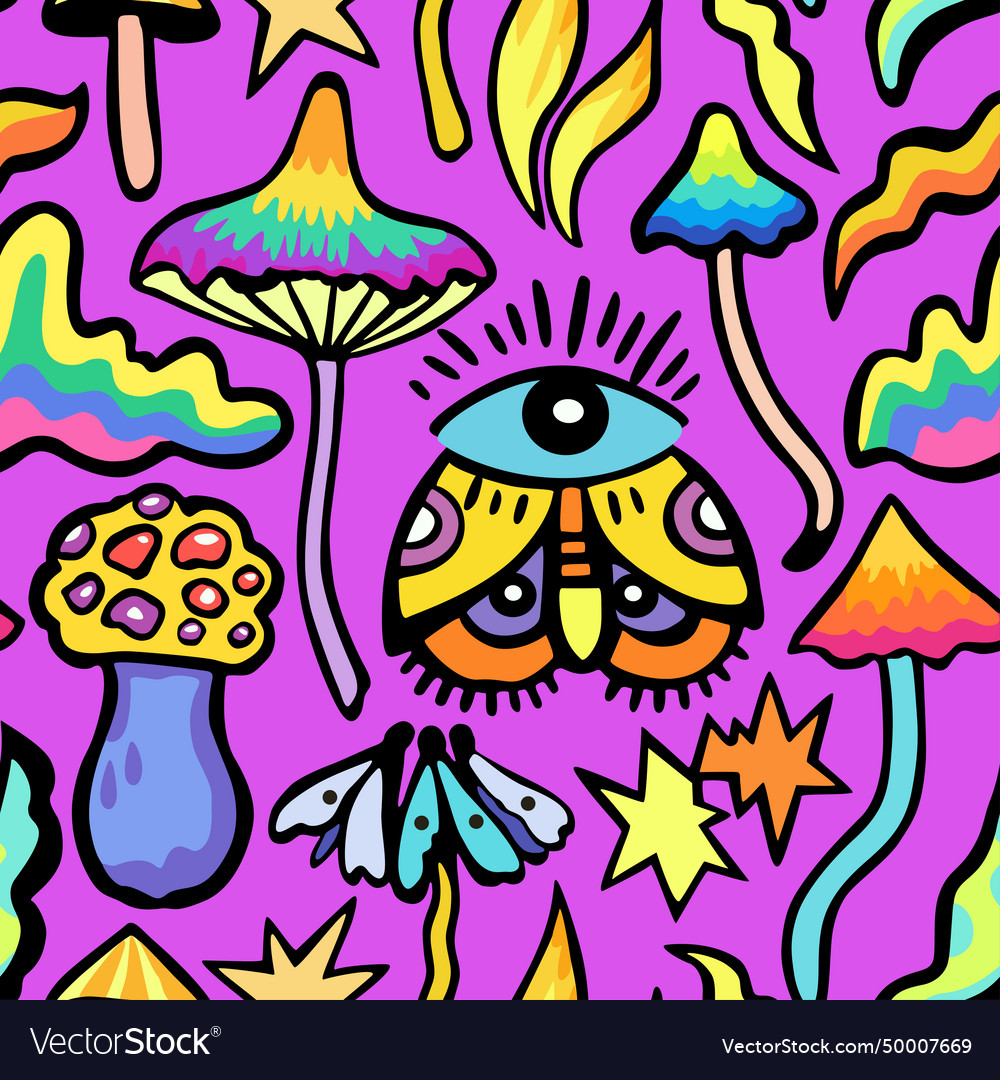Bright colorful seamless pattern with psychedelic