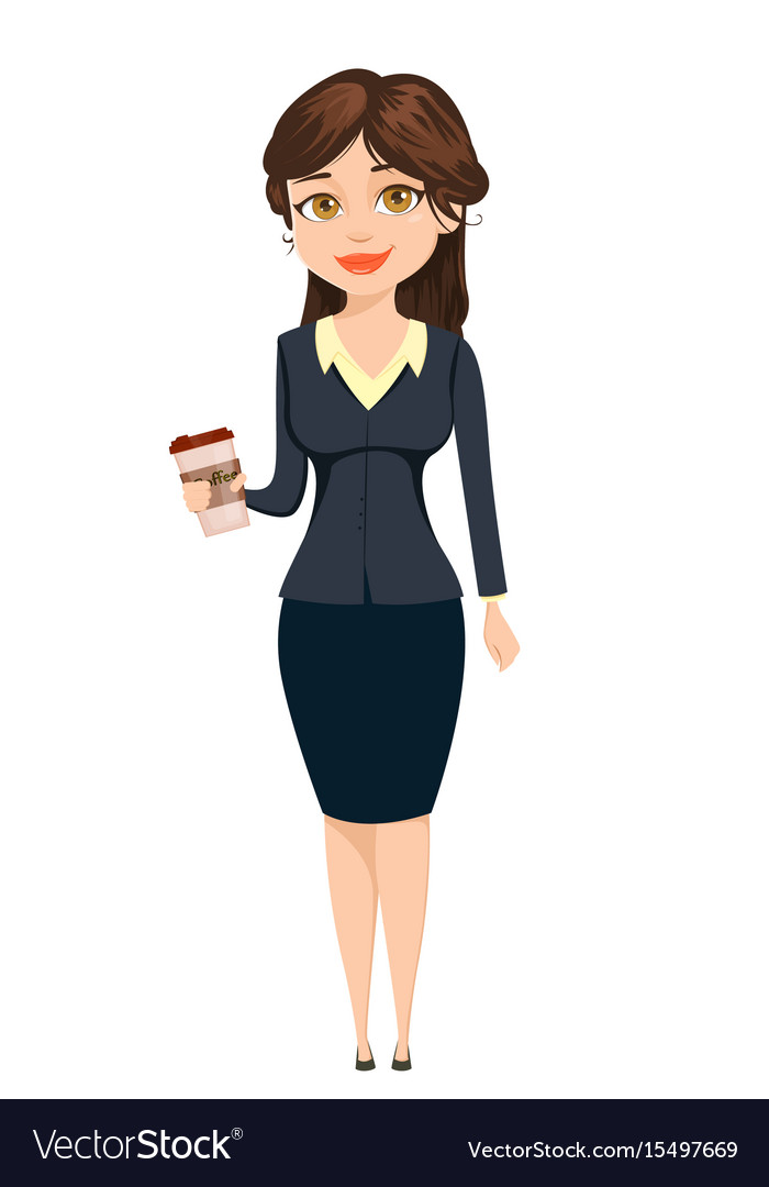 Businesswoman standing with coffee cute cartoon Vector Image