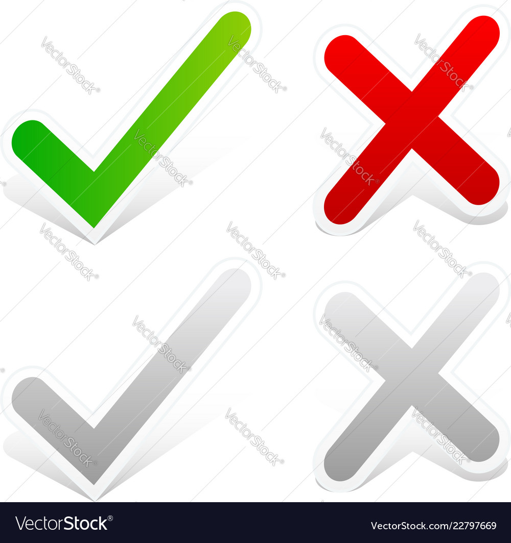Checkmark and cross set with shadow grey versions