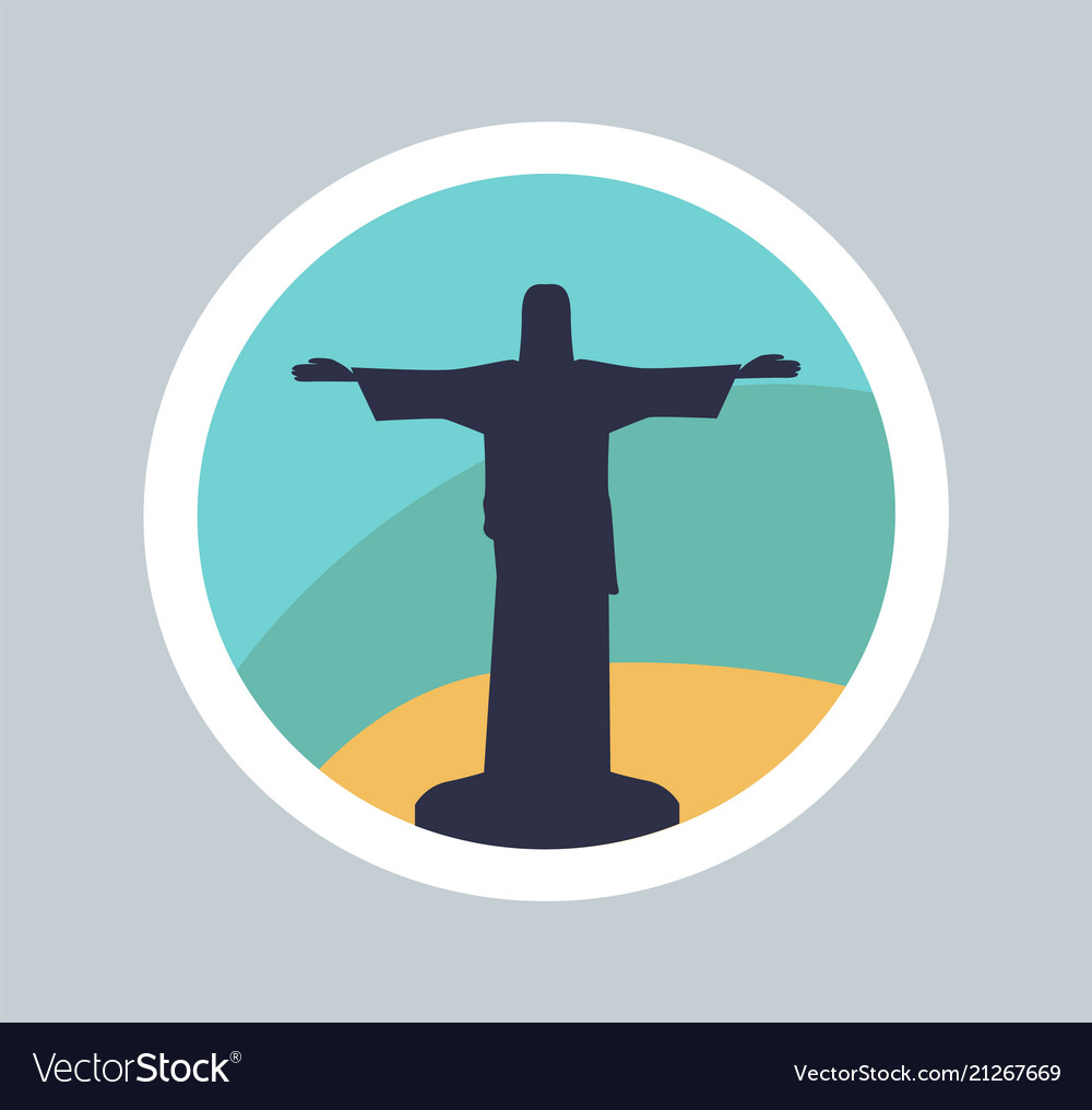 Colorful banner of cute statue of jesus in rio Vector Image