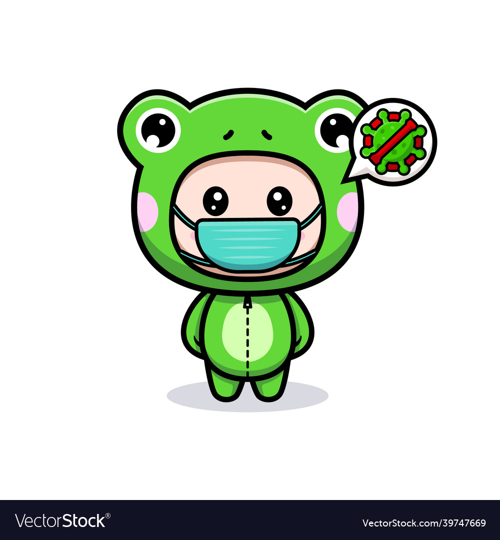 Design of cute boy wearing frog costume and mask