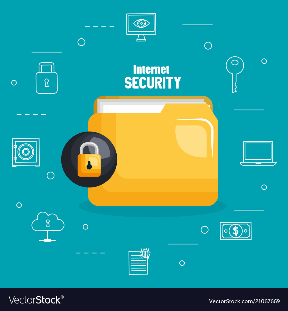 Folder document with internet security icons vector image Folder document with internet security icons