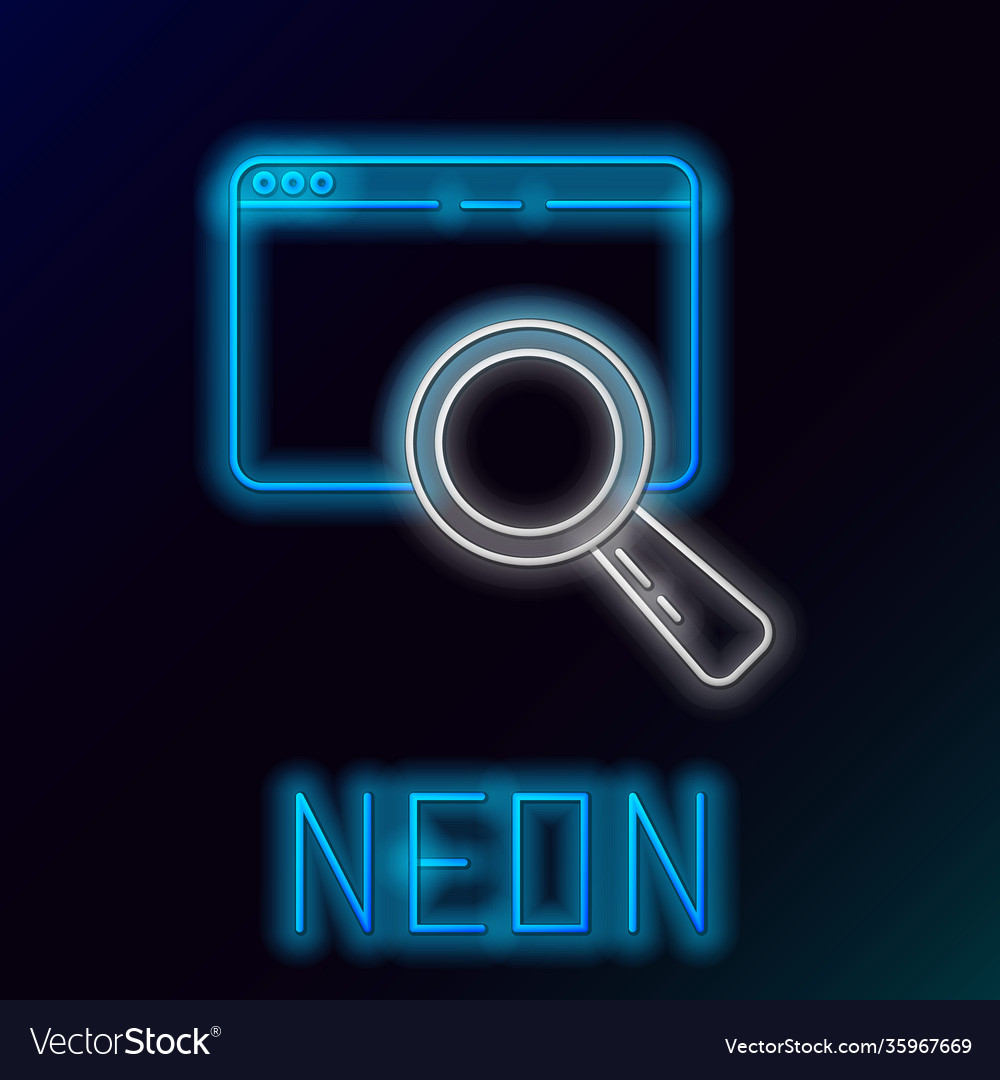 Glowing neon line search in a browser window icon Vector Image