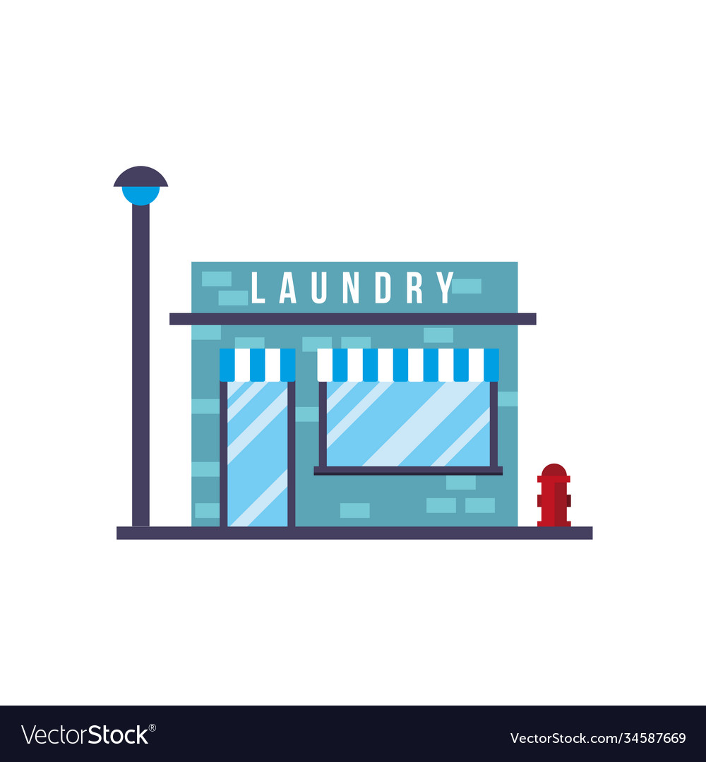 Little laundry store building facade scene