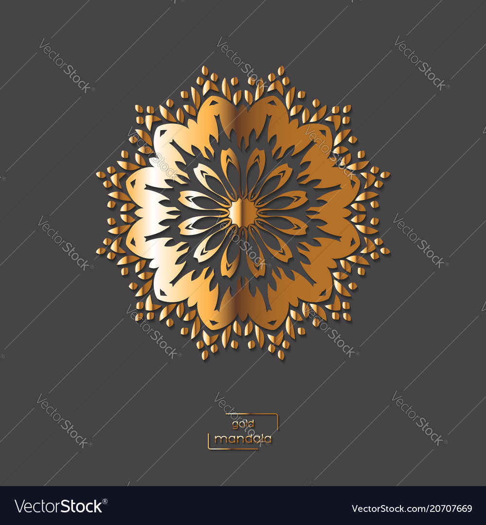Ornamental gold flower oriental mandala on grey Vector Image Ornamental gold flower oriental mandala on grey