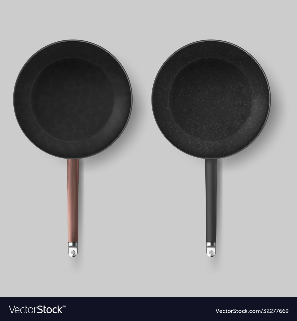 Realistic empty frying pans round shape vector image Realistic empty frying pans round shape
