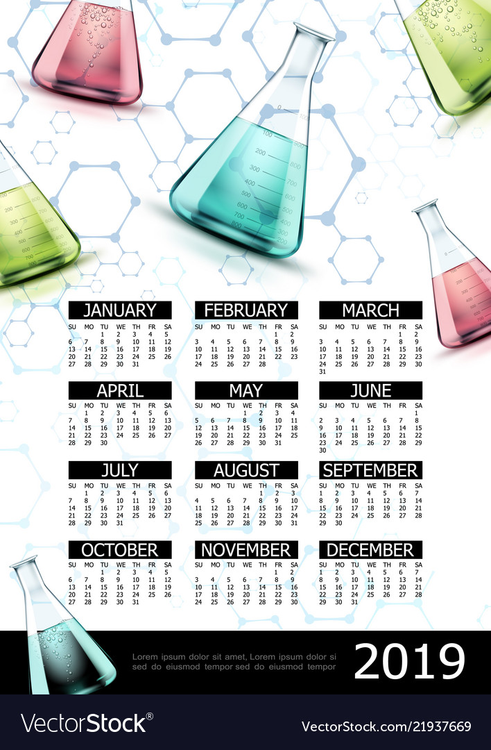 Realistic laboratory 2019 year calendar template