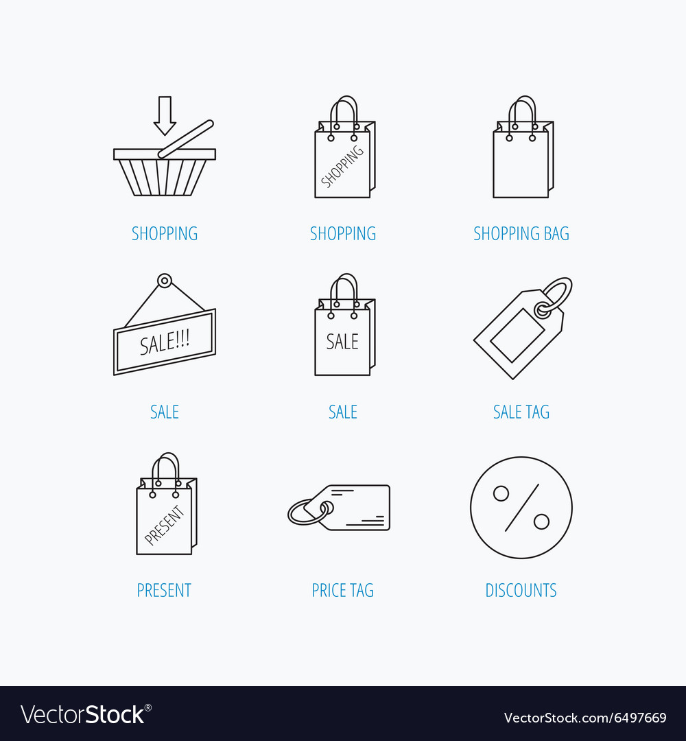 Shopping Cart Gift Bag And Sale Coupon Icons Vector Image