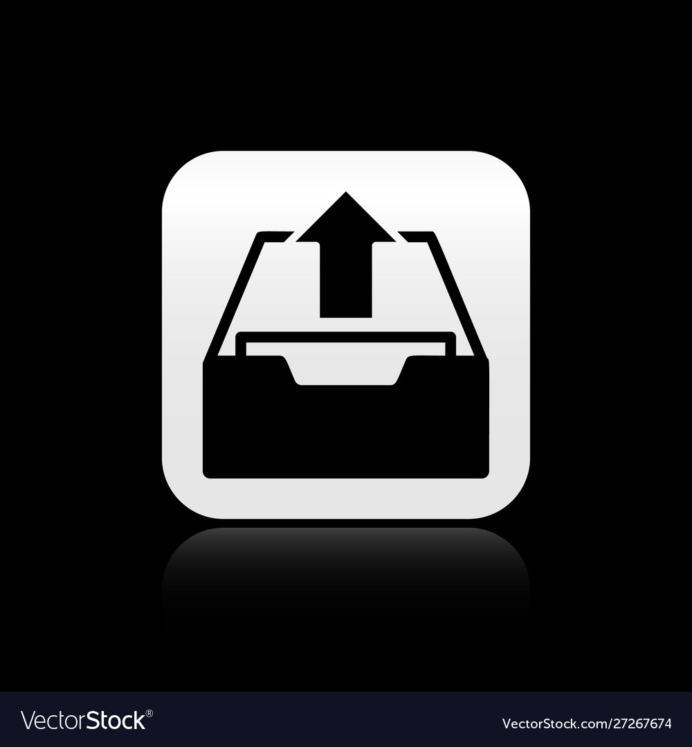 Black upload inbox icon isolated on