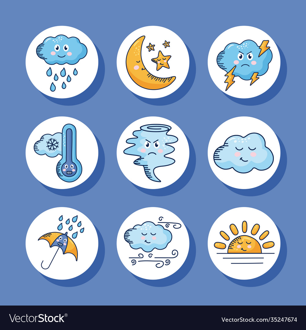 Bundle nine kawaii weather comic characters