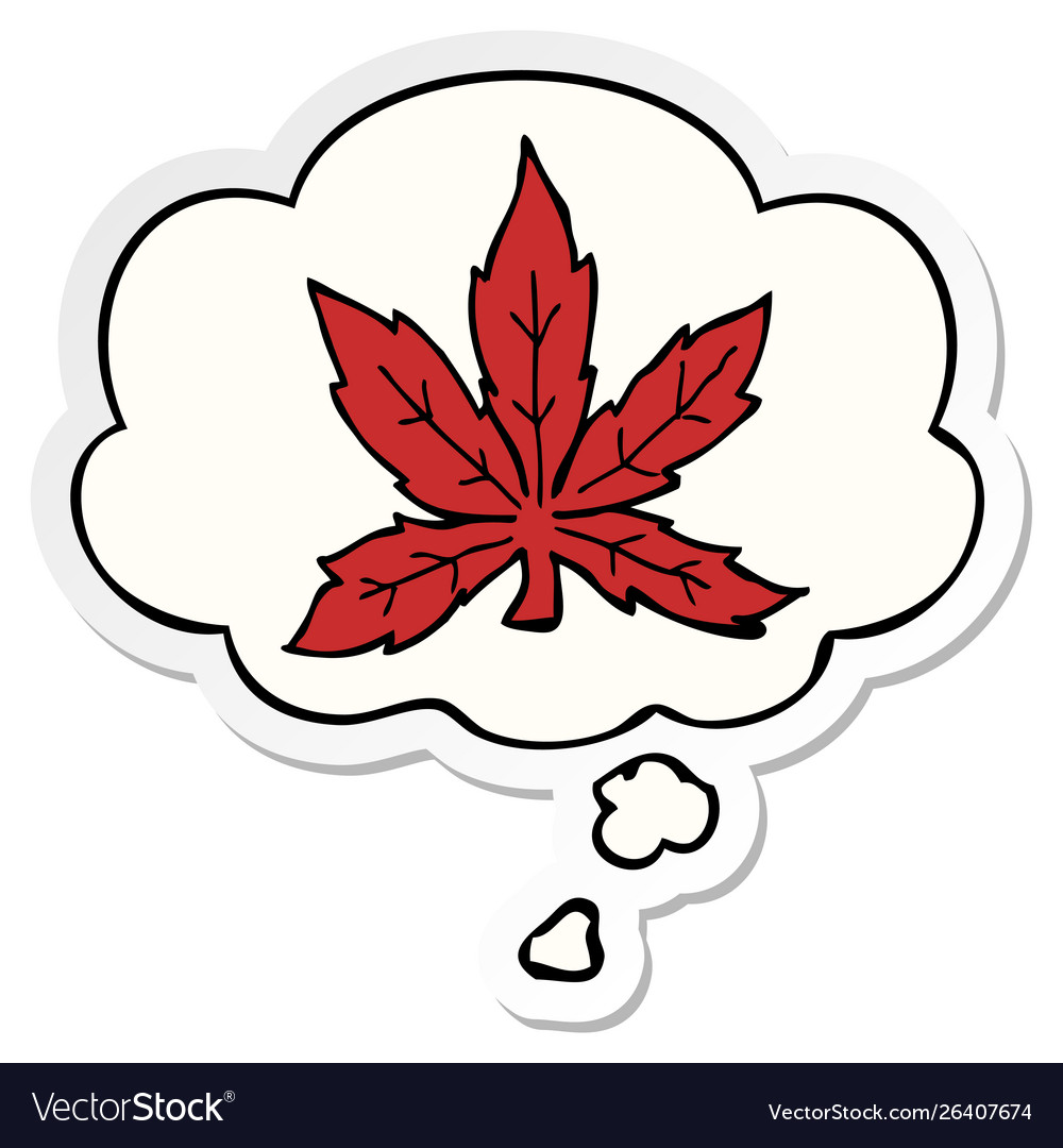 Cartoon marijuana leaf and thought bubble