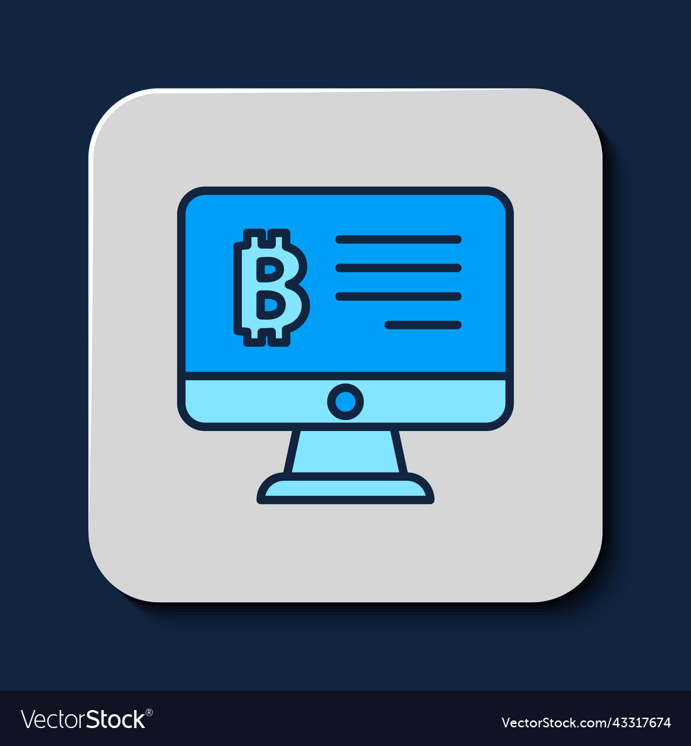 Filled outline mining bitcoin from monitor icon vector image Filled outline mining bitcoin from monitor icon