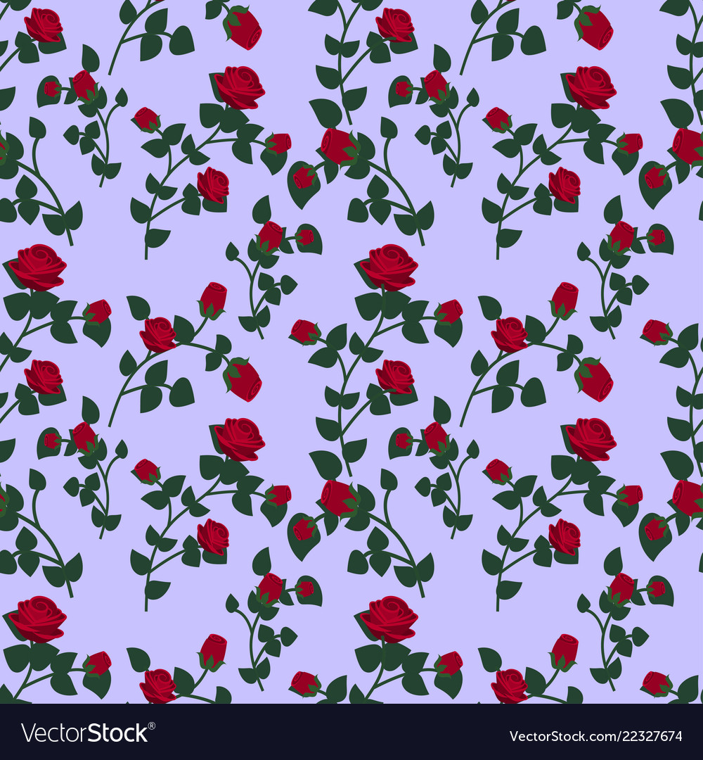 Seamless pattern with red roses on a blue