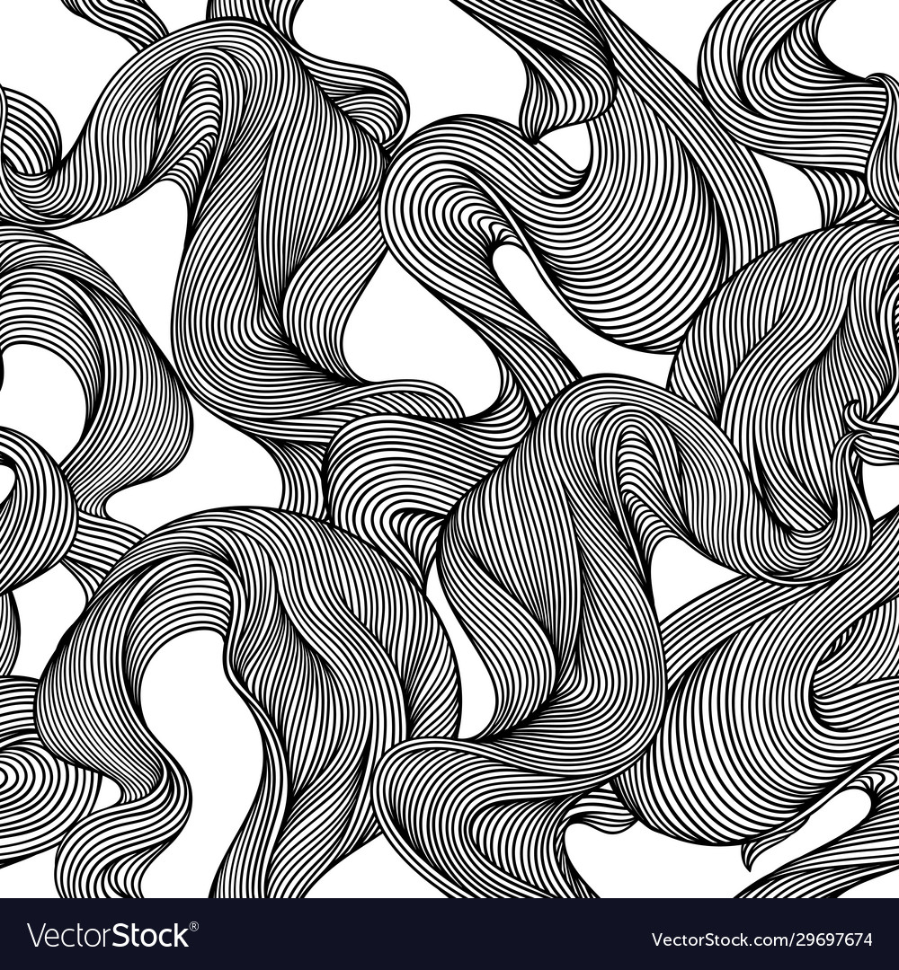 Seamless pattern with wave line curls monochrome