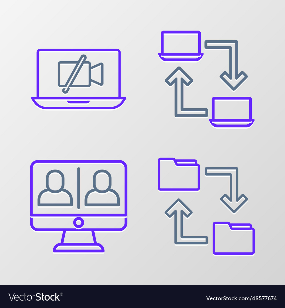 Set line cloud storage document folder video chat