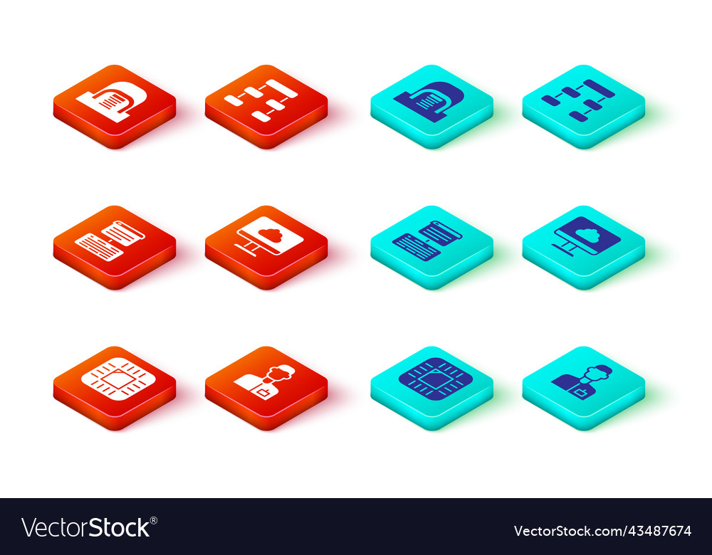 Prozessor mit cpu-Analyst-Ingenieurserver einstellen vector image Prozessor mit cpu-Analyst-Ingenieurserver einstellen
