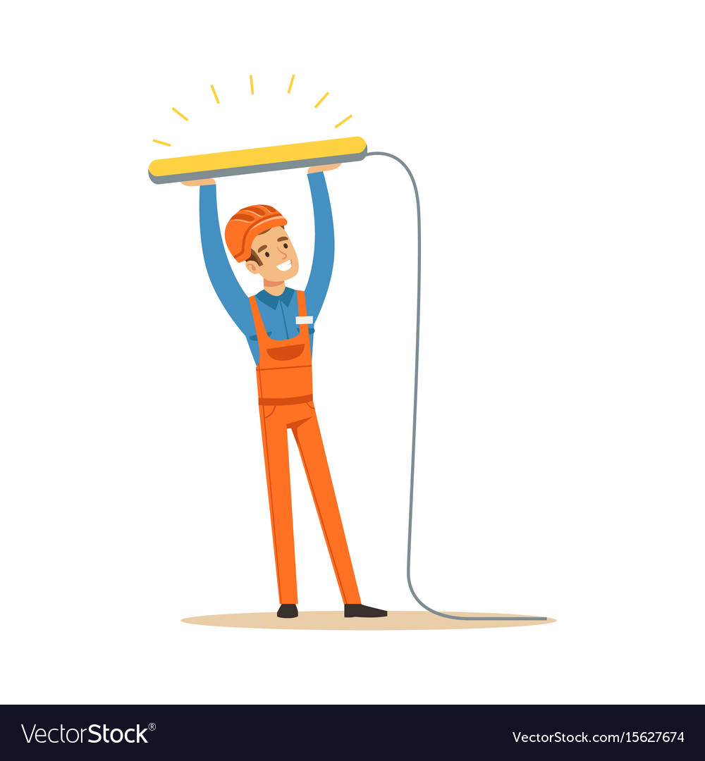 Smiling electrician in uniform installing