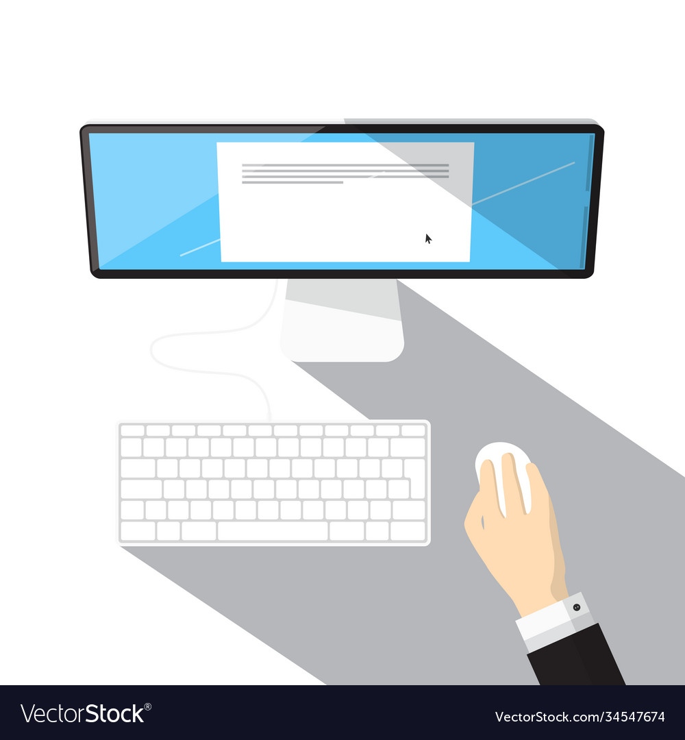 Top view computer keyboard and hand holding mouse vector image Top view computer keyboard and hand holding mouse
