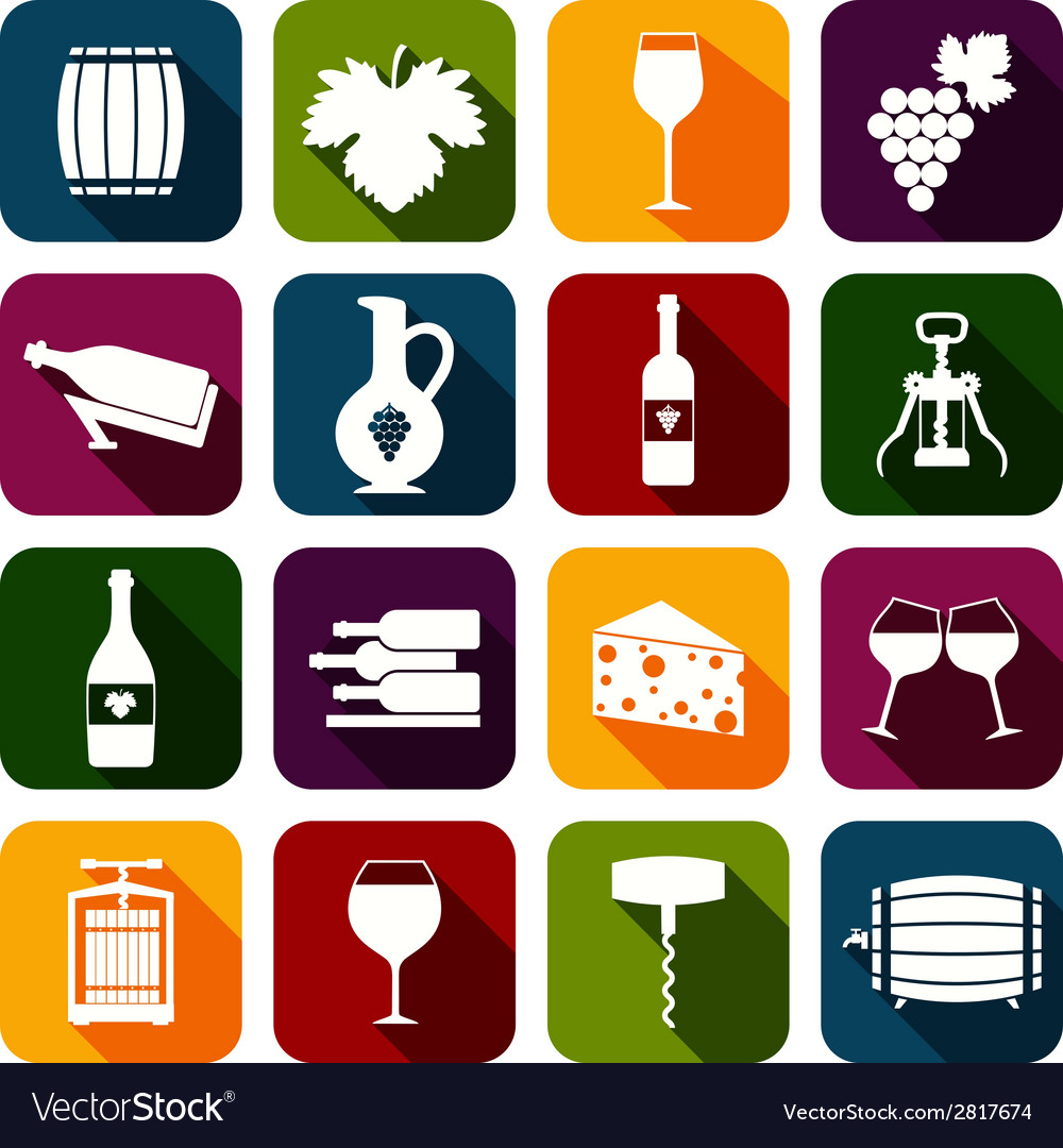 Wine icons set flat Royalty Free Vector Image - VectorStock