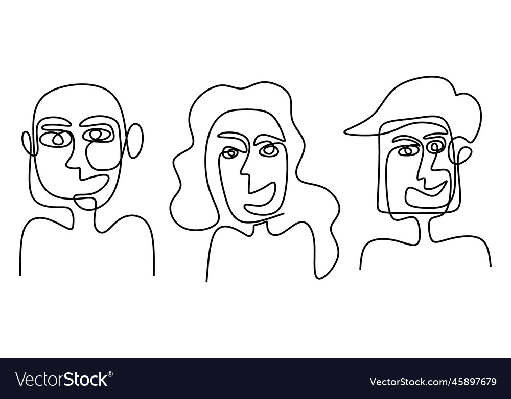 Abstract Face One Line Drawing Modern Faces Vector Image