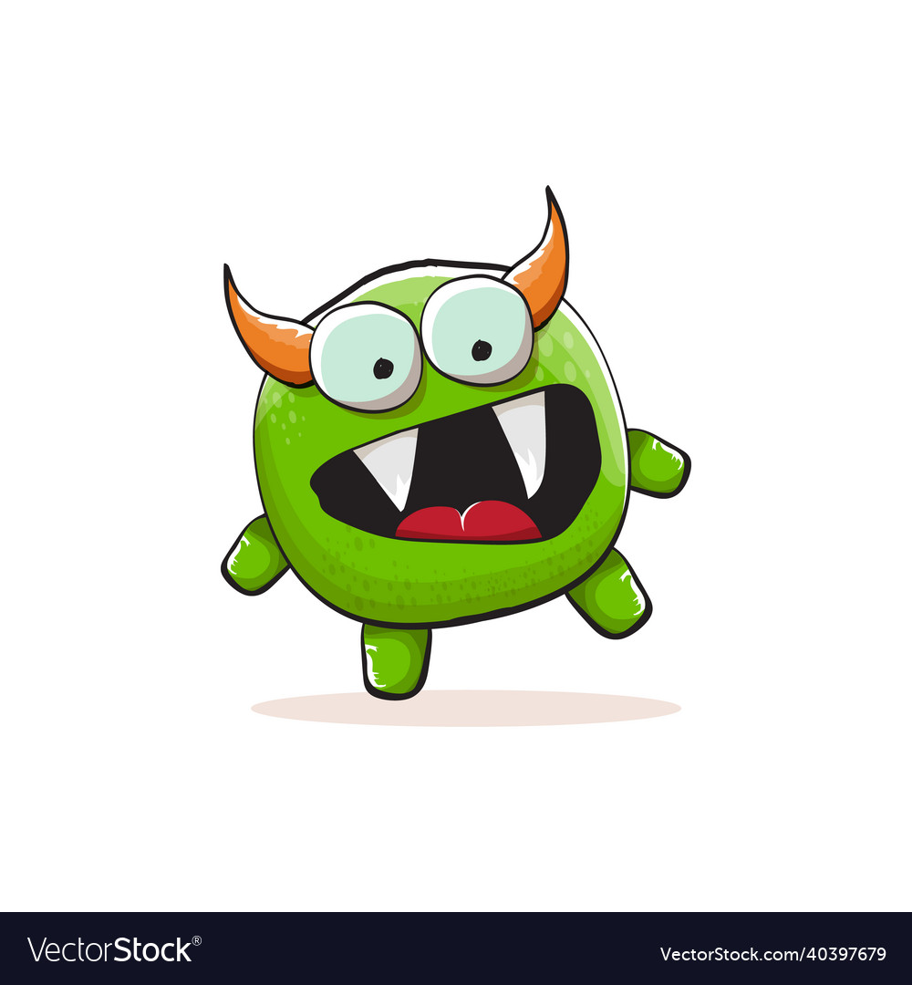 Cartoon funky green monster with horn