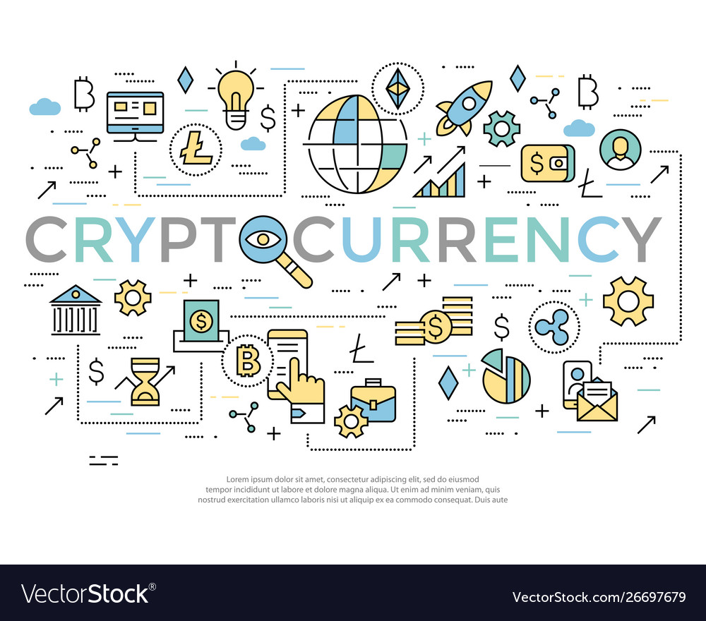 Crypto currency thin line color background icons vector image Crypto currency thin line color background icons