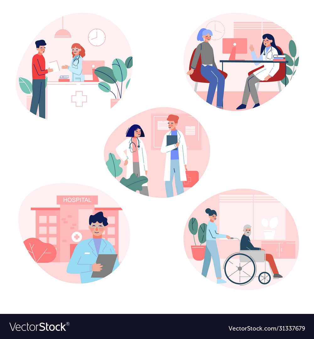 Doctors checking up and consulting patients