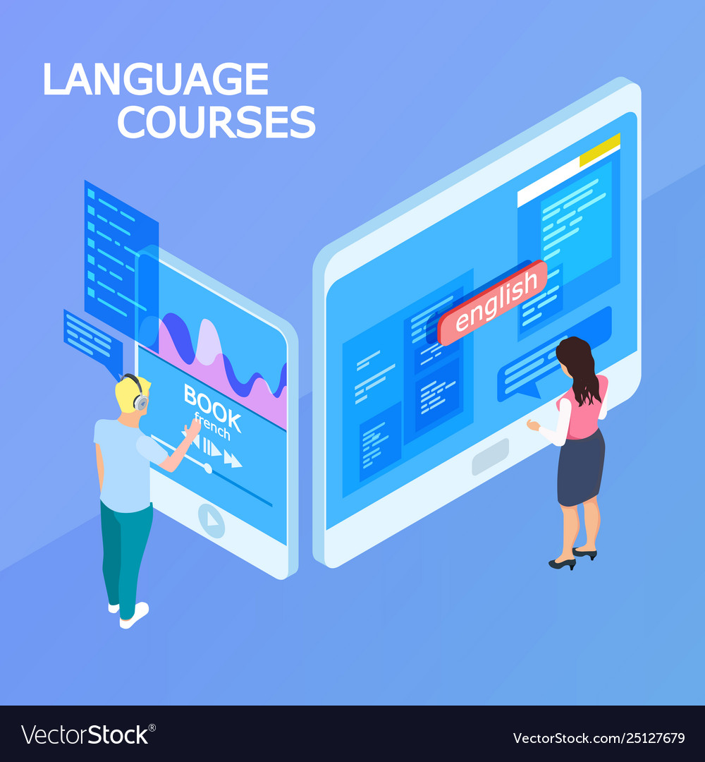 Online language courses isometric 3d Royalty Free Vector