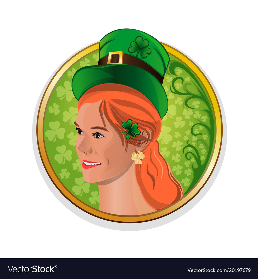 Pretty Red Haired Girl In A Green Leprechaun Hat Vector Image