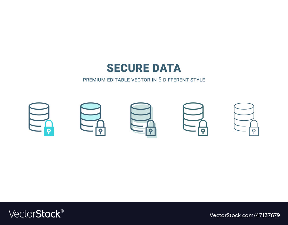 Secure data icon in 5 different style outline vector image Secure data icon in 5 different style outline