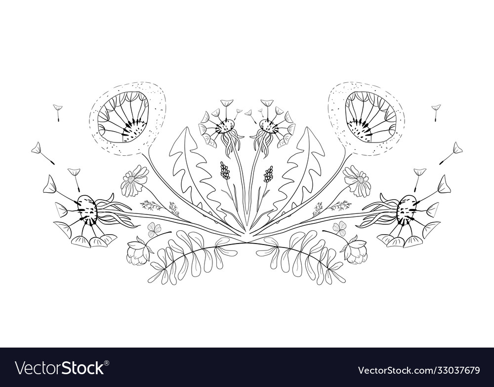Semicircular frame with dandelion and chamomile vector image Semicircular frame with dandelion and chamomile