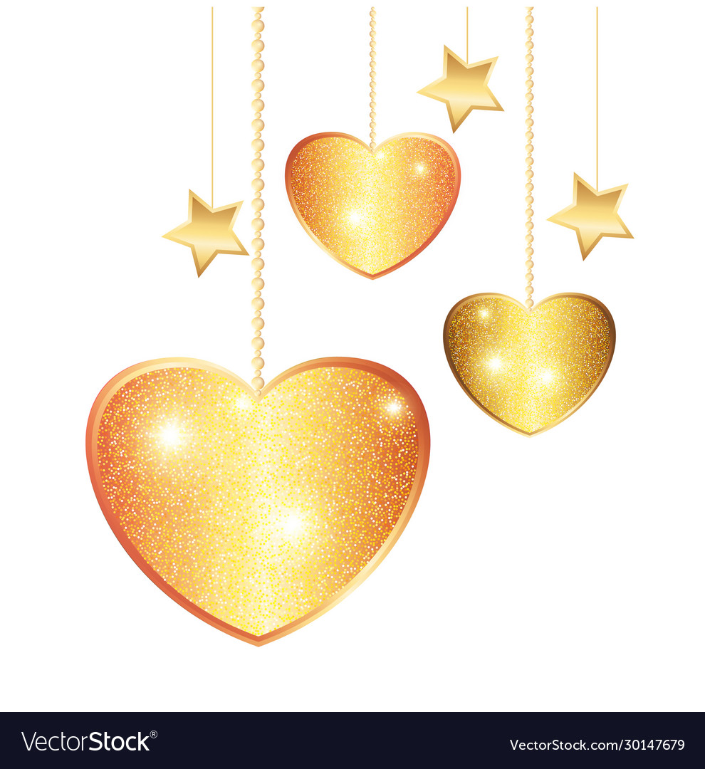 Shining golden hearts on a transparent background