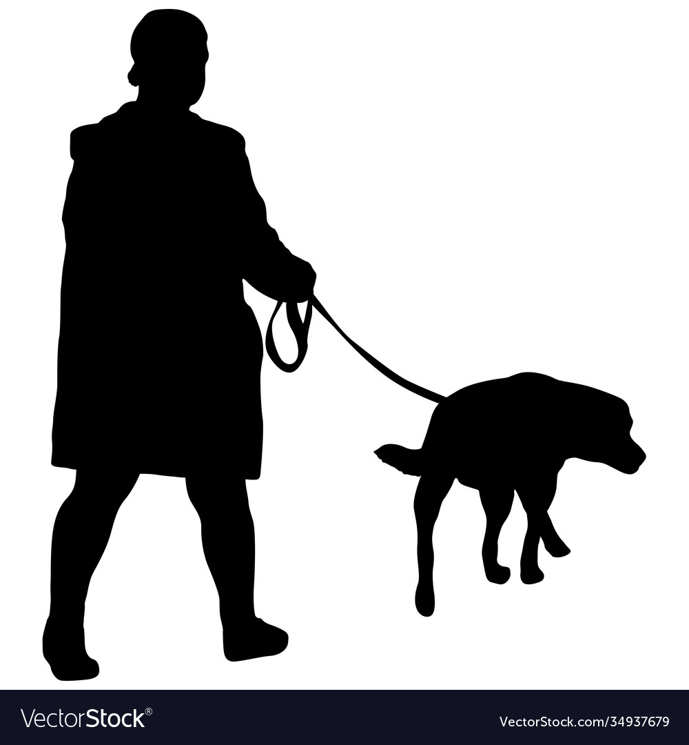 Silhouette Frau und Hund auf einem weißen Hintergrund